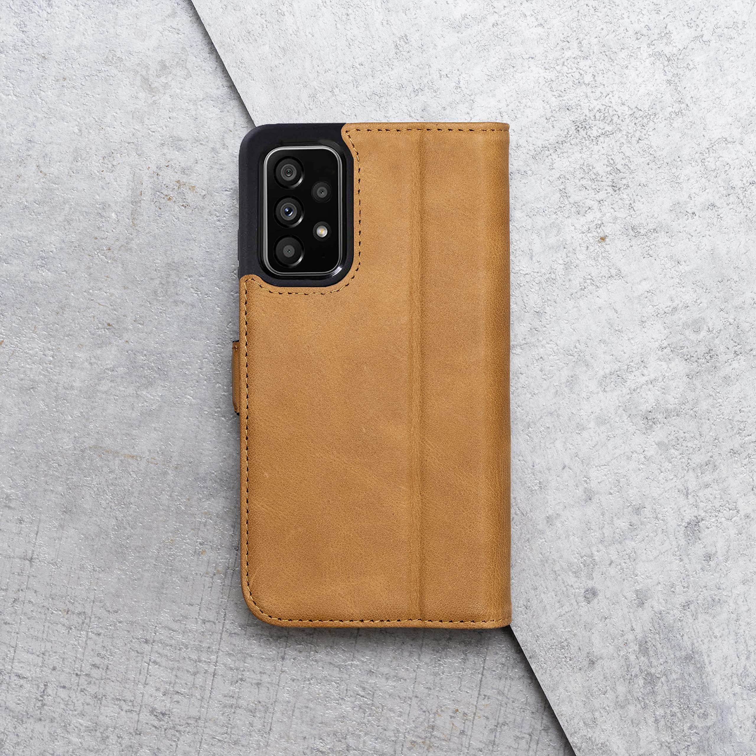 Porter Riley - Custodia in pelle per Samsung Galaxy A53. Premium Custodia in vera pelle basamento/portafoglio/copertura marrone chiaro