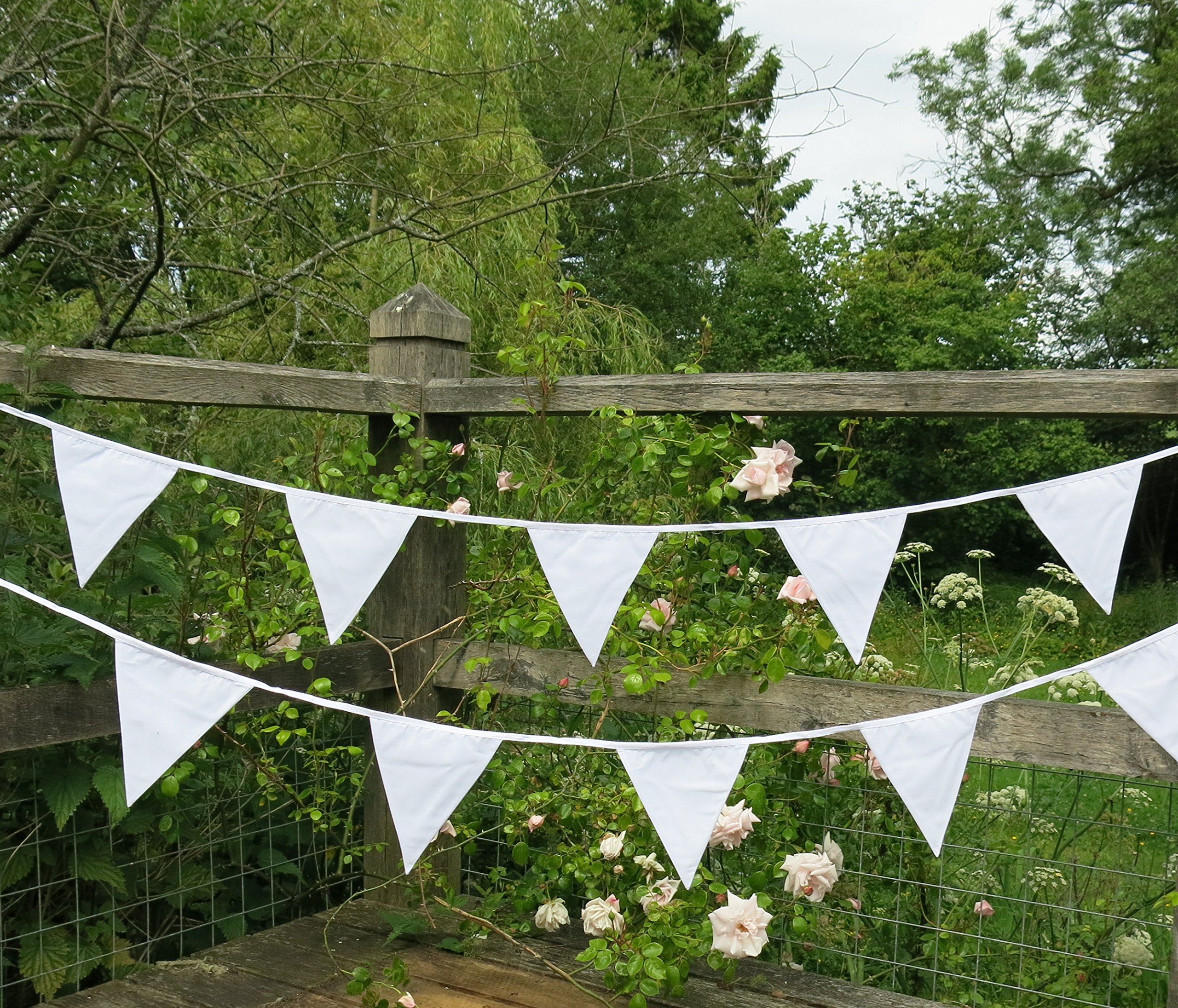 10 m lange weiße Hochzeitswimpelkette, doppelseitiger Stoff
