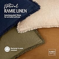 Vista 3 de Inspired Ivory - Funda de almohada decorativa de lino de 18 x 18 pulgadas, funda de almohada rústica azul marino con flecos, funda de cojín suave