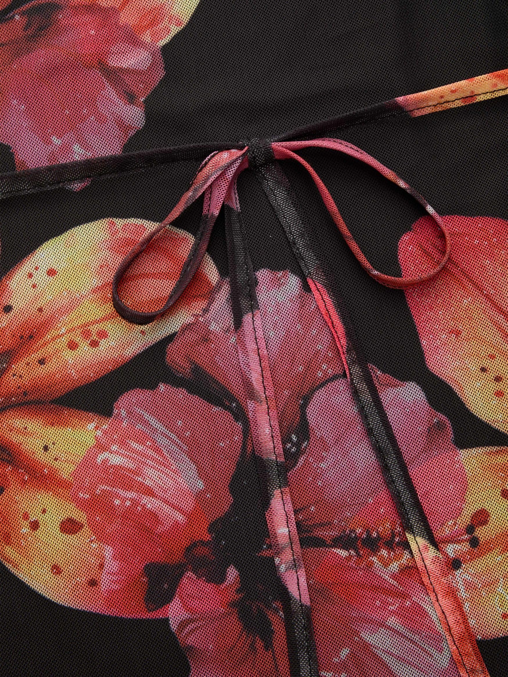 CIDER Maxikleid für Damen, Sommer, Blumenmuster, Spaghettiträger, Stretch, figurbetont, Netzstoff, Strand, Urlaub, Date, Nacht, langes Kleid