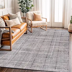 Rugshop Bohemian Stripe Lines Washable Non Slip Area Rug 5' x 7' Brown
