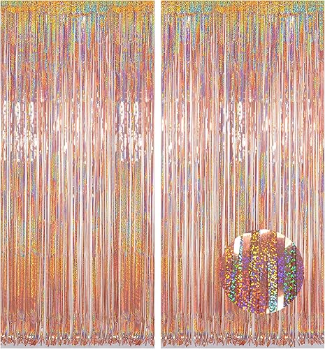 Melsan - 2 cortinas de telón de fondo con flecos de papel de aluminio de 97 cm x 2.4 m, cortinas metálicas brillantes para decoración de fiestas y