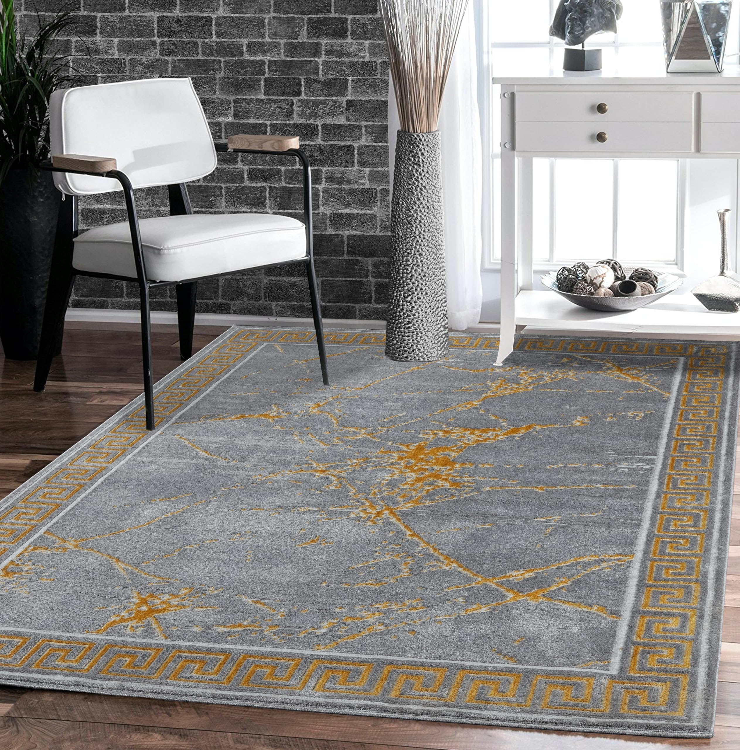 GLORY RUGS Area Rugs Marble 2x3 Grey Gold Carpet Modern Abstract Rug Living Room Dining Bedroom Rug
