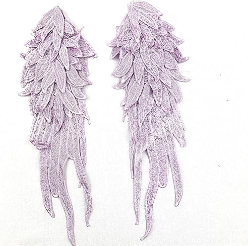 Miniatura 9 de Heyiwell 1 par de apliques de encaje de alas de ángel para coser para bodas, ropa de vestir, jeans, accesorio de bricolaje, grande, negro