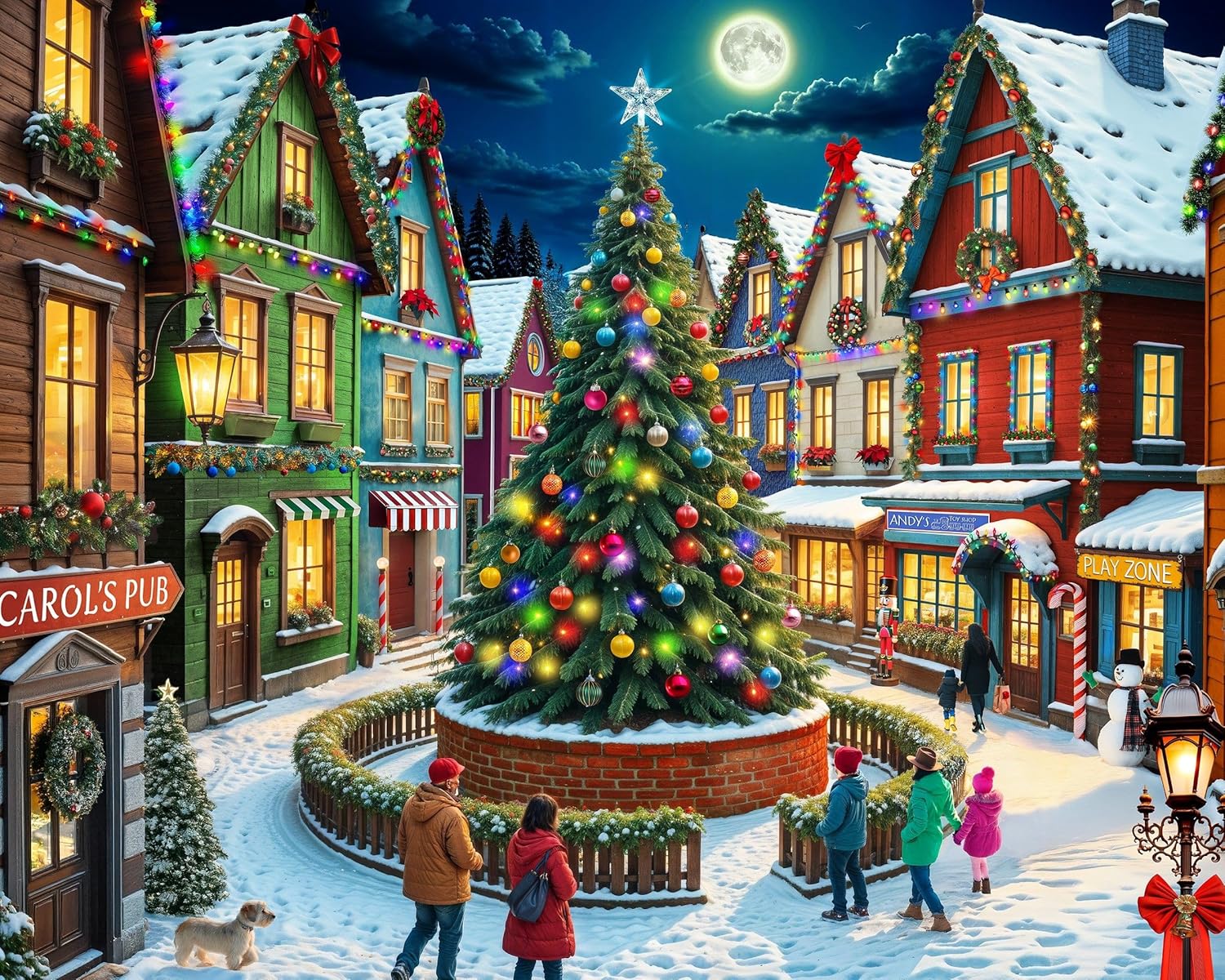 Springbok Merry Town Square 1000 Piece Jigsaw Puzzle for Adults - Christmas and Holiday Puzzle - Unique Cut Pieces - Made in USA
