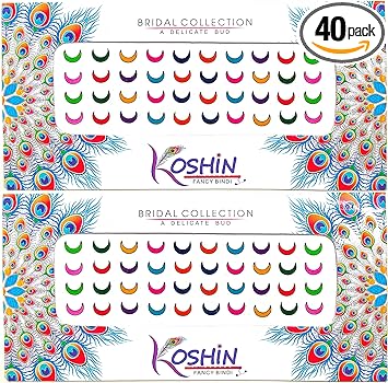 KOSHIN Multi Color Half Moon Shape Size (Per Bindi Height 7 mm x Width 8 mm) Forehead Bindi For Girls Women Ladies - Multicolor Chand Bindi Pack 2