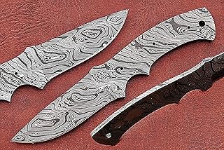 8.5 inches long Drop point blank blade skinning knife, hand forged Damascus steel 4.5" scale space with 3 Pin hole & an inserting hole space 3.75 inches cutting edge - Damascus Depot