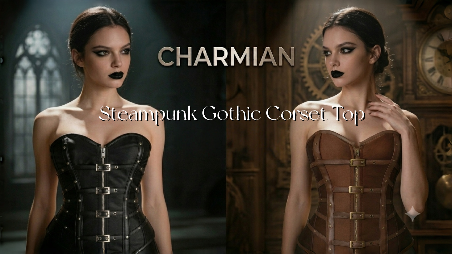 Gothicana ゴチカーナ ゴシック パング ベスト ビスチェ風 M 黒 Charmian Women's Gothic Punk Satin Boned Zipper Overbust Corset
