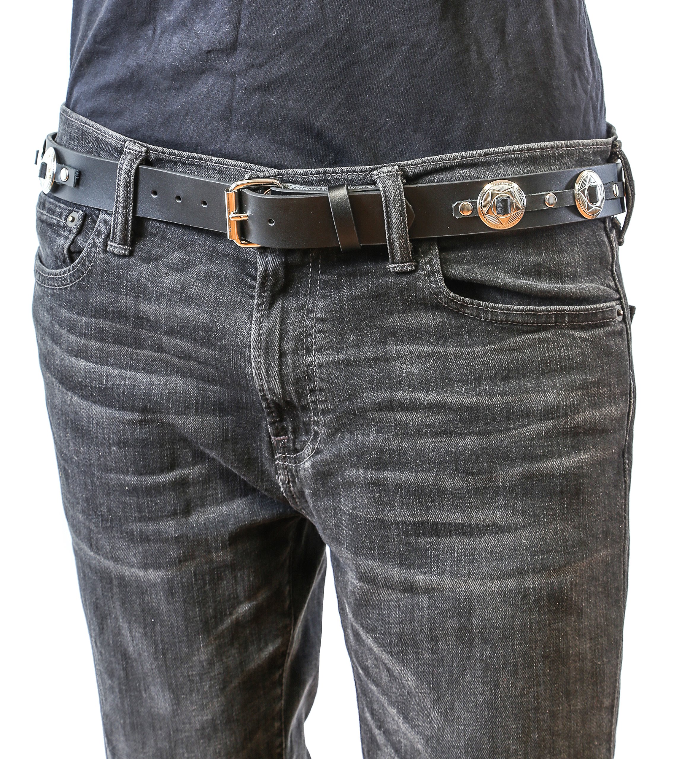 Concho Belt Made In USA Real Leather Punk Goth Thrash Metal (L-36)