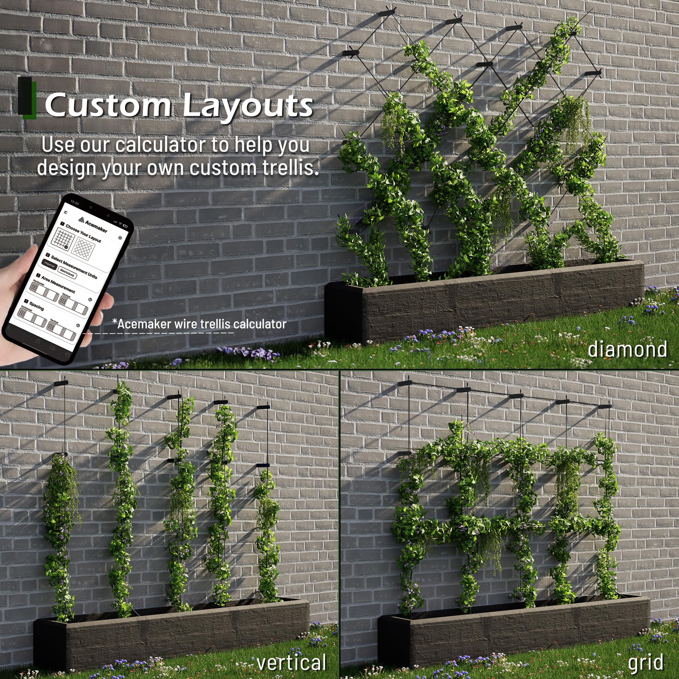 Enrejado de alambre para plantas trepadoras al aire libre, juego de 30 unidades, kit de enrejado de alambre de pared de plástico ABS negro con cable y cortador recubiertos de vinilo de 1/8