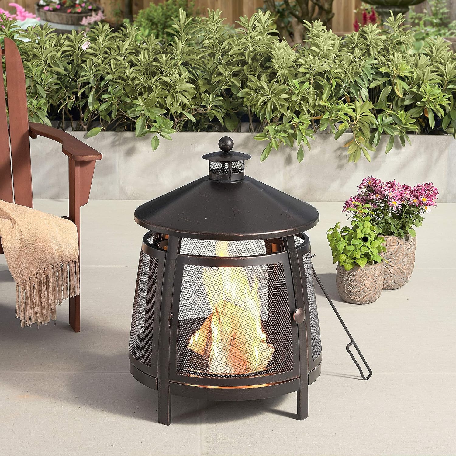 Round Outdoor Chiminea Outdoor Fire Pit with Fire Poker Chiminea for Garden Chiminea for Home (1) : Patio, Lawn & Garden