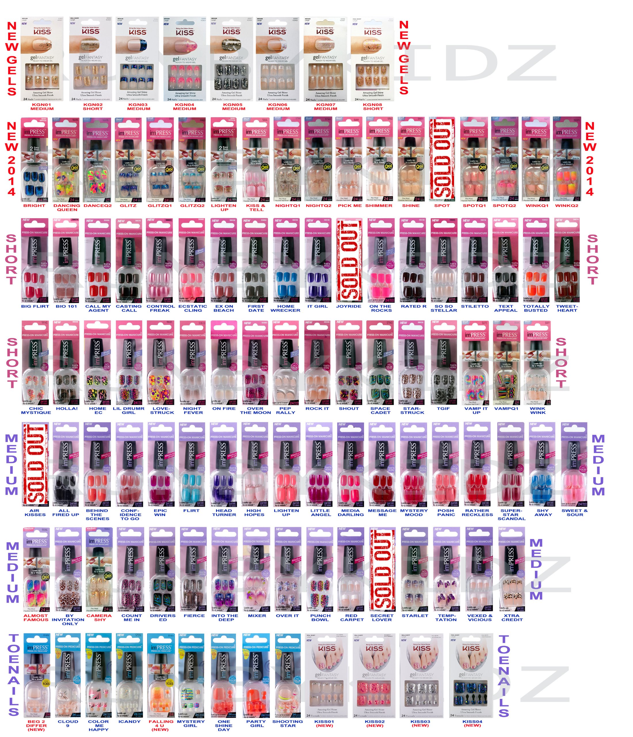 NEW Kiss Nails GEL FANTASY "KGN07" Medium Design Nails w/Adhesive Tabs