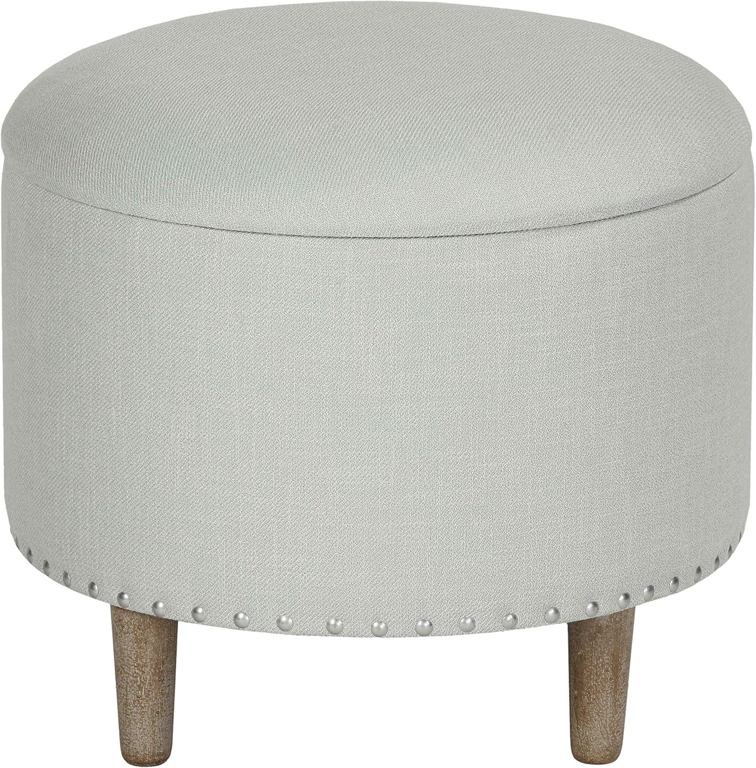 Cortesi Home Hosta 19" Round Storage Ottoman in Beige Linen