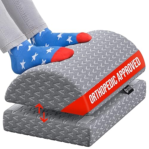 Foot Rest Under Desk Cushion - Adjustable Height 15 cm - Foot Stool - Premium Ergonomic Pad for Extra Leg Support - Breathable Mesh Cover - Non-Slip Bottom - Home Office Accessories - Med Gray Knit - Adjustable