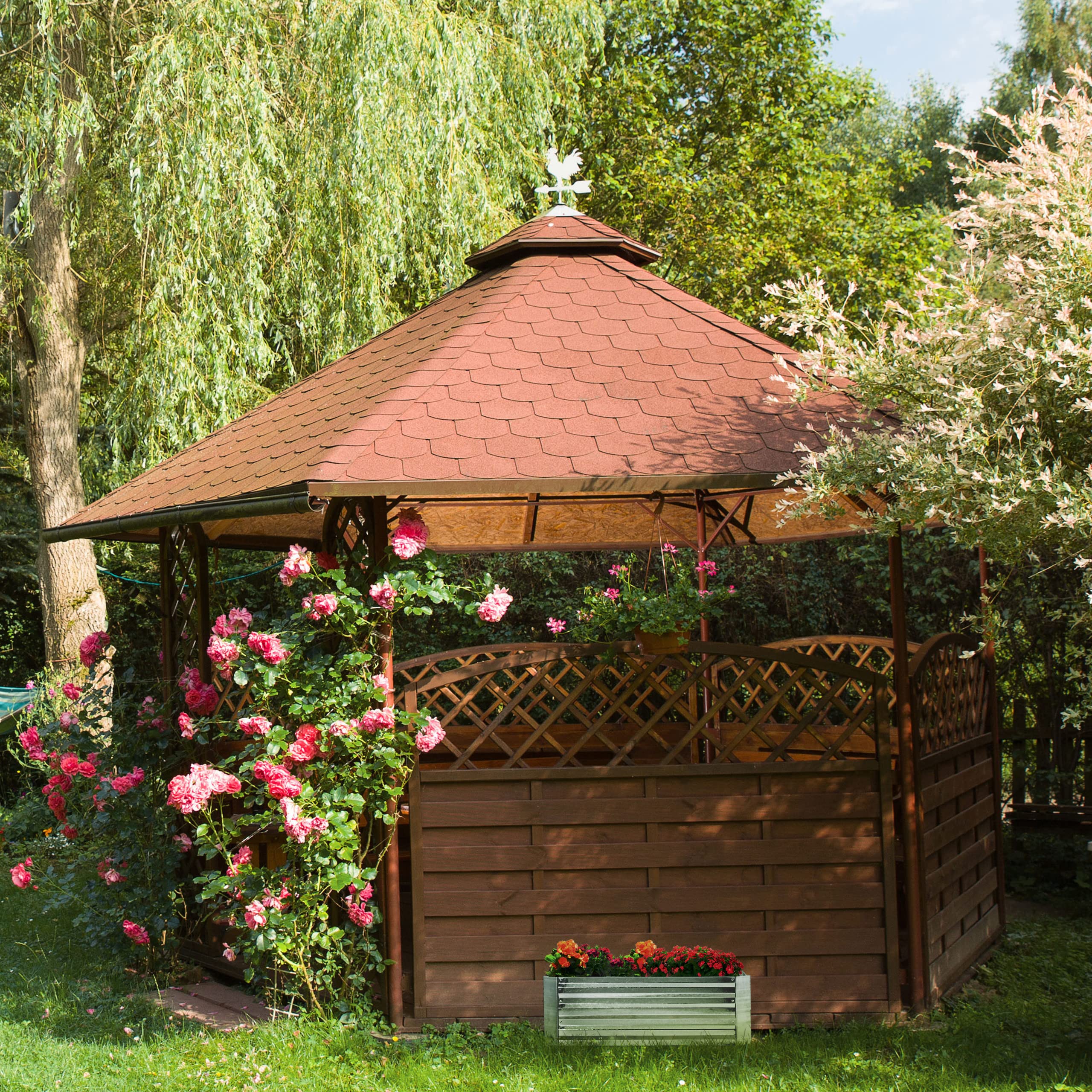 Relaxdays Fioriera Rialzata in Ferro Zincato, Aiuola per il Giardino, Piante, Fiori, Erbe, HxLxP: 30x90x90 cm, Grigio