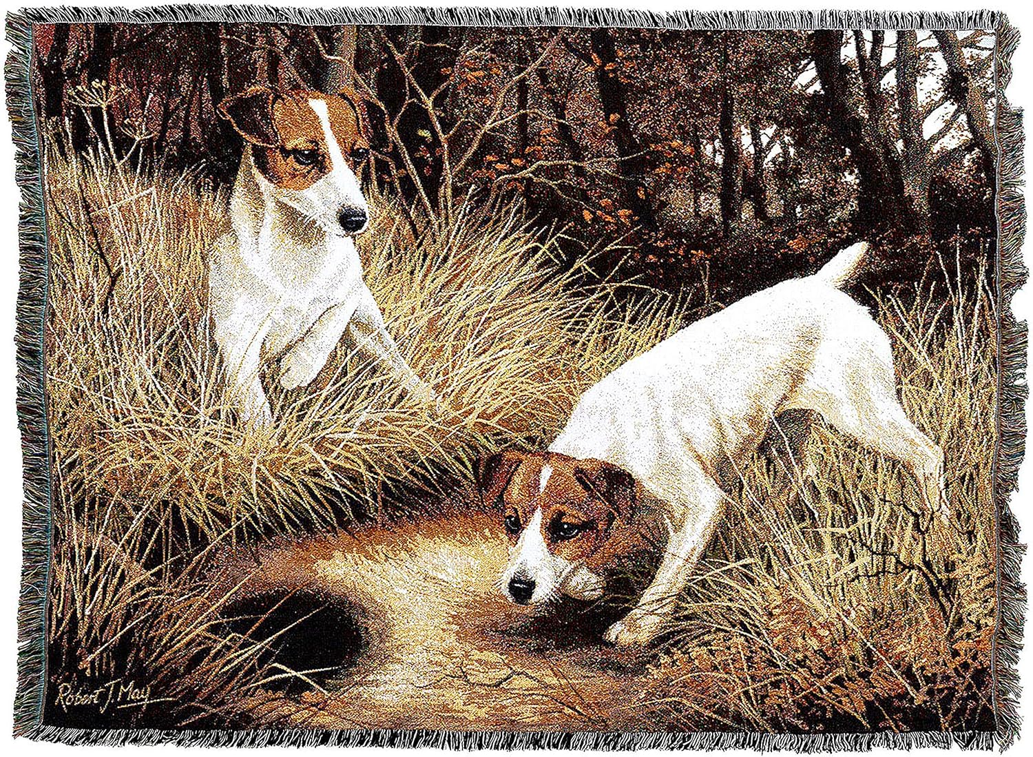 Pure Country Weavers Jack Russell Terrier Dog Woven Blanket by Robert May - Gift Cotton Tapestry Throw - Made in The USA - 72" x 54"