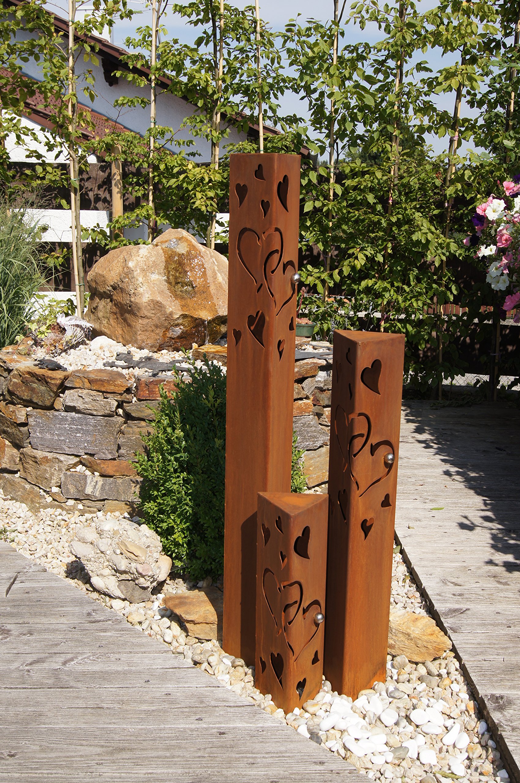 Säulenset Herz Säule Set Edelrost Rost Romantik Gartendeko Garten Edelstahl - Kugel