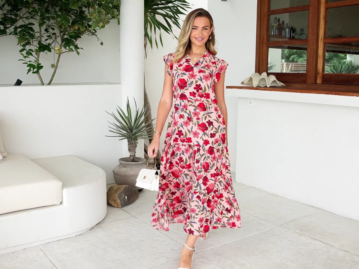 PRETTYGARDEN Women's 2026 Summer Floral Midi Dress Cap Sleeve V