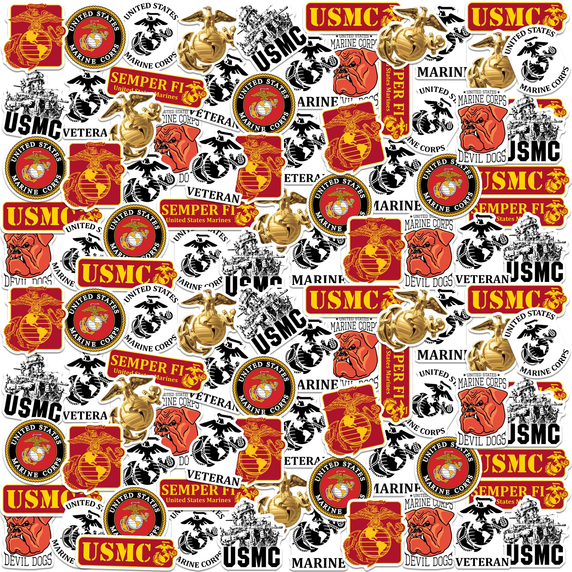 Marines 200ct Vinyl Large Deluxe Stickers Variety Pack - Laptop, Water Bottle, Scrapbooking, Tablet, Skateboard, Indoor/Outdoor