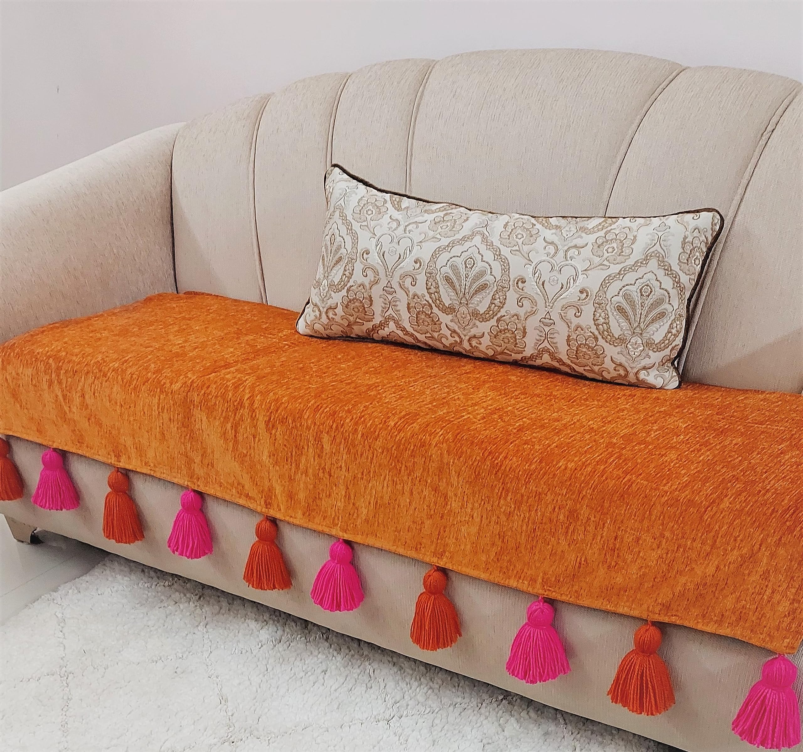 Burnt Orange Sofa Cover Pink and Orange Tassels: Chic Couch Slipcover: Thick Fabric, Anti-Slip, Scratch Resistant: Seat Protection -Set of 3 Seat Covers- 4 Seater Sofa Cover Set (2+1+1 Seater) (B0B6CFQ4ZV) Amazon Price History, Amazon Price Tracker