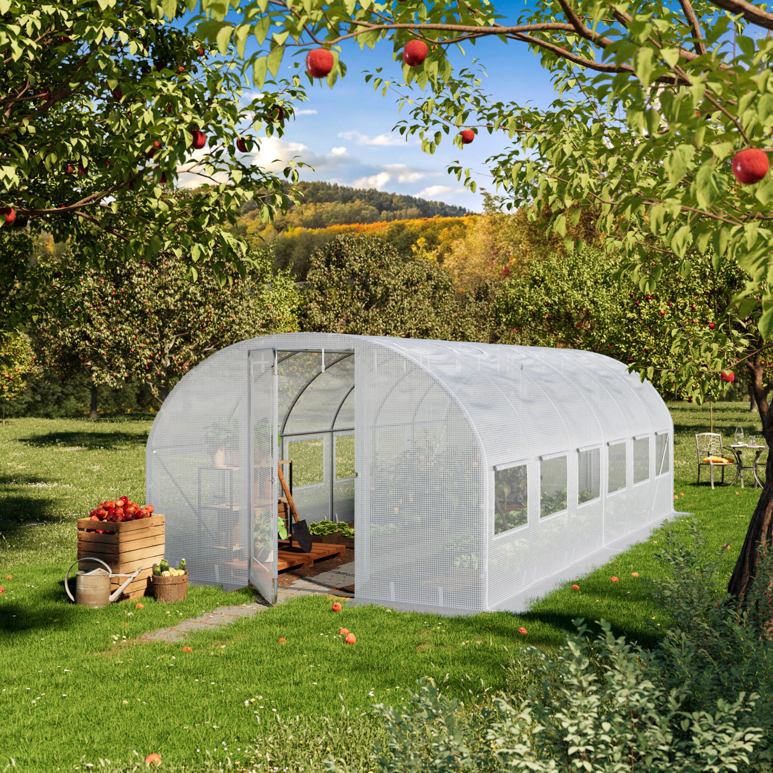 TOOLPORT Foliengewächshaus Gewächshaus 3x6m Premium mit schwenkbarer Türkonstruktion PE-Plane 180 g/m² weiß transparent