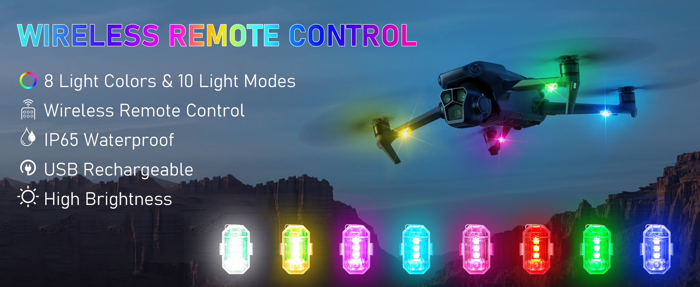 2PCS Wireless LED Strobe Lights With Remote - 8 Colors, IP65 Waterproof For Cars, Drones, Motorcycles - View #11