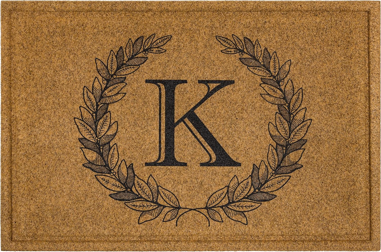 Mohawk Home Entryway Door Mat Laurel Monogram Letter K 2' x 3' Faux Coir Doormat All Weather Outdoor Non Slip Recycled Rubber
