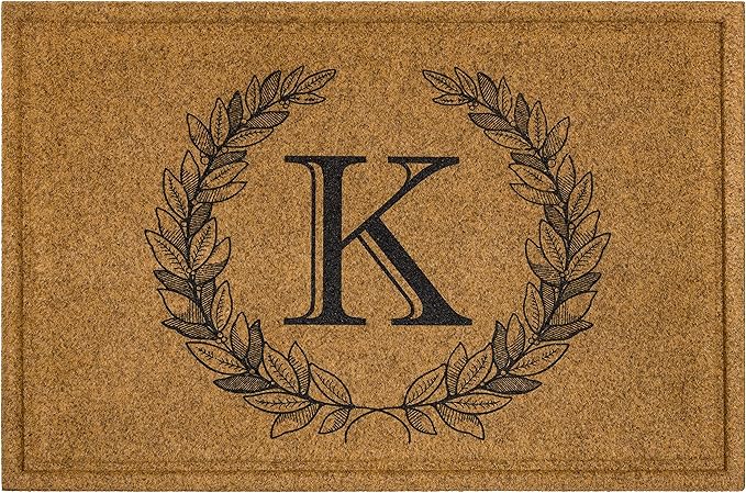 Mohawk Home Entryway Door Mat Laurel Monogram Letter K 2' x 3' Faux Coir Doormat All Weather Outdoor Non Slip Recycled Rubber