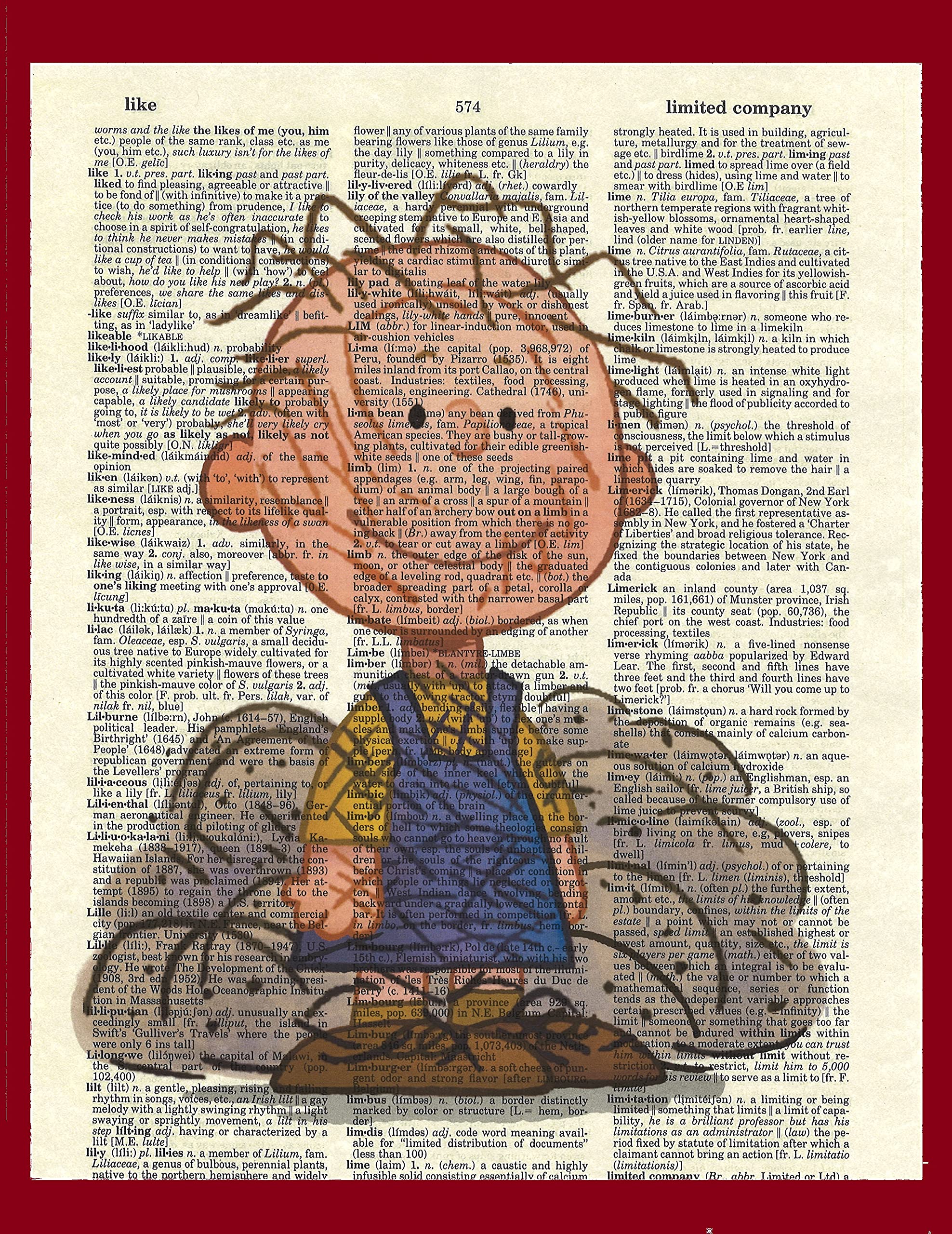 Pigpen Peanut's Children's Cartoon Dictionary Book Page Artwork Print Picture Poster Home Office Bedroom Kitchen Wall Decor - unframed