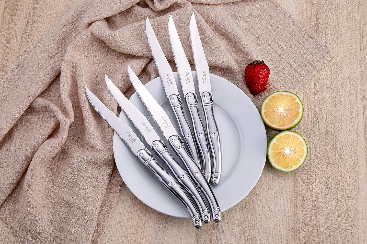 Best Deal Product [Set of 6]Steak Knives,Silverware Set,FANTECK 18/10 Stainless Steel Serrated Sharp Light Premium Laguiole Dishwasher Safe Polished Table Dinner Cutlery Flatware Kitchen Steak Knives Gift Box-Silver 9