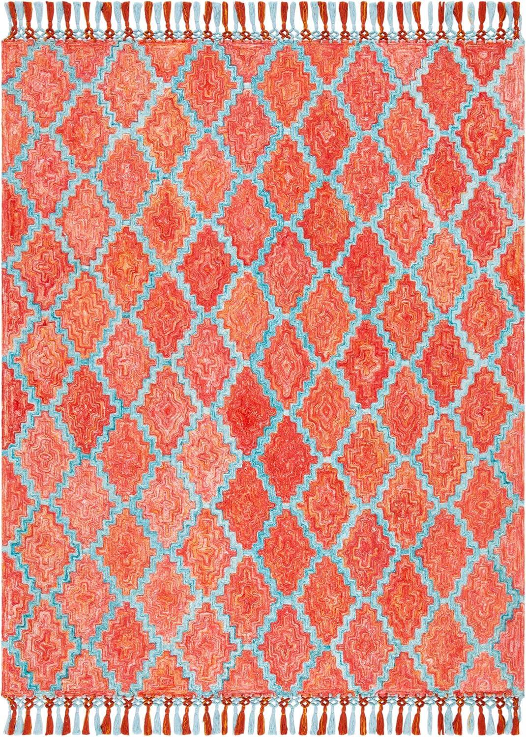 SAFAVIEH Sahara Collection Area Rug - 5' x 8', Rust & Aqua, Handmade Boho Tassel, Ideal for High Traffic Areas in Living Room, Bedroom (SAH467P)