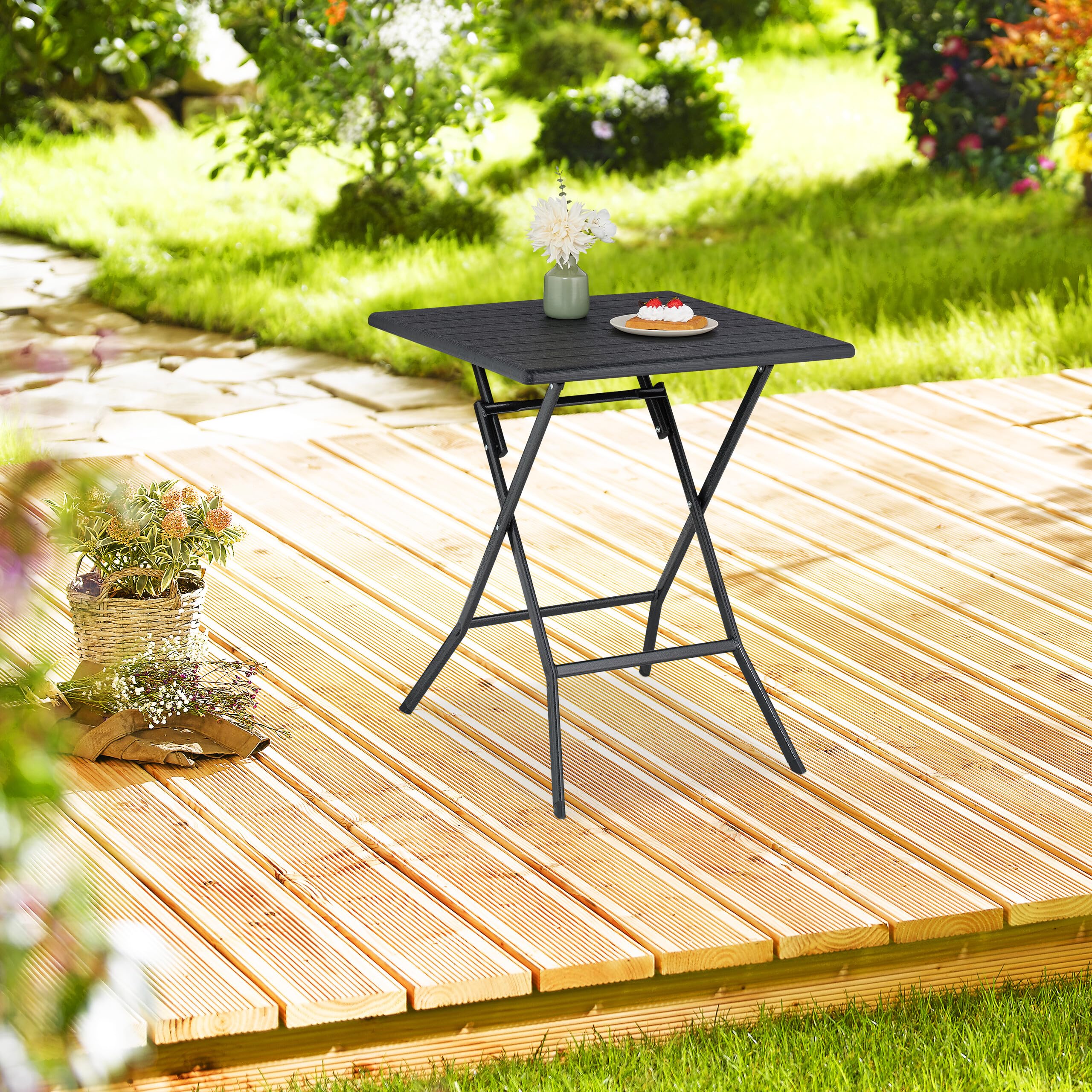 Relaxdays Tavolo Pieghevole da Giardino 73x62x62 cm Nero Effetto Legno