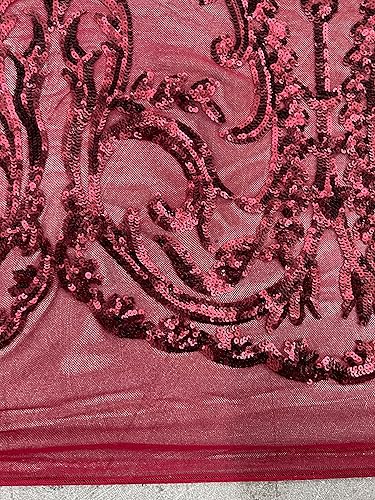 Miniatura 6 de Esmeralda - 10102 - Lentejuelas en tela de encaje de malla color borgoña