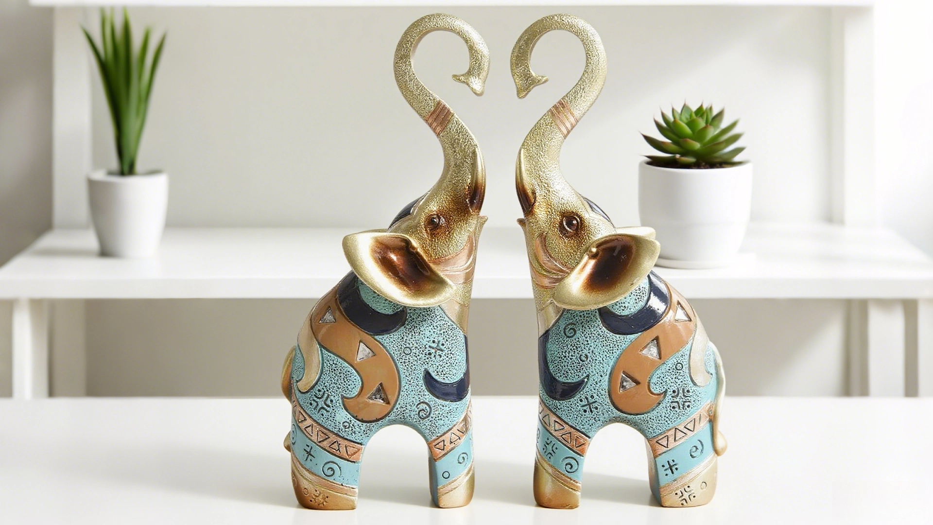 Estatuas de Elefantes Dorados para Decoración de Hogar, 8.46 Pulgadas, 2 Unidades miniatura 7