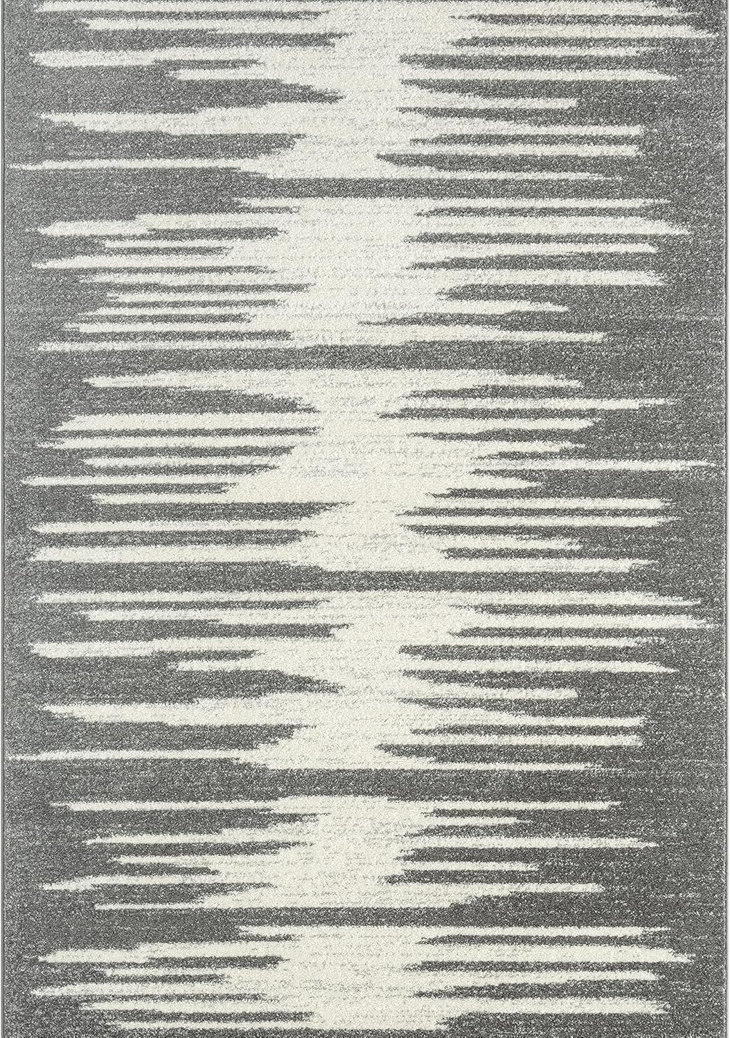Abani Geometric Design Grey & Cream Contemporary Style Area Rug Rugs - Unique Stripe Non-Shed 4' x 6' Dining Room Rug