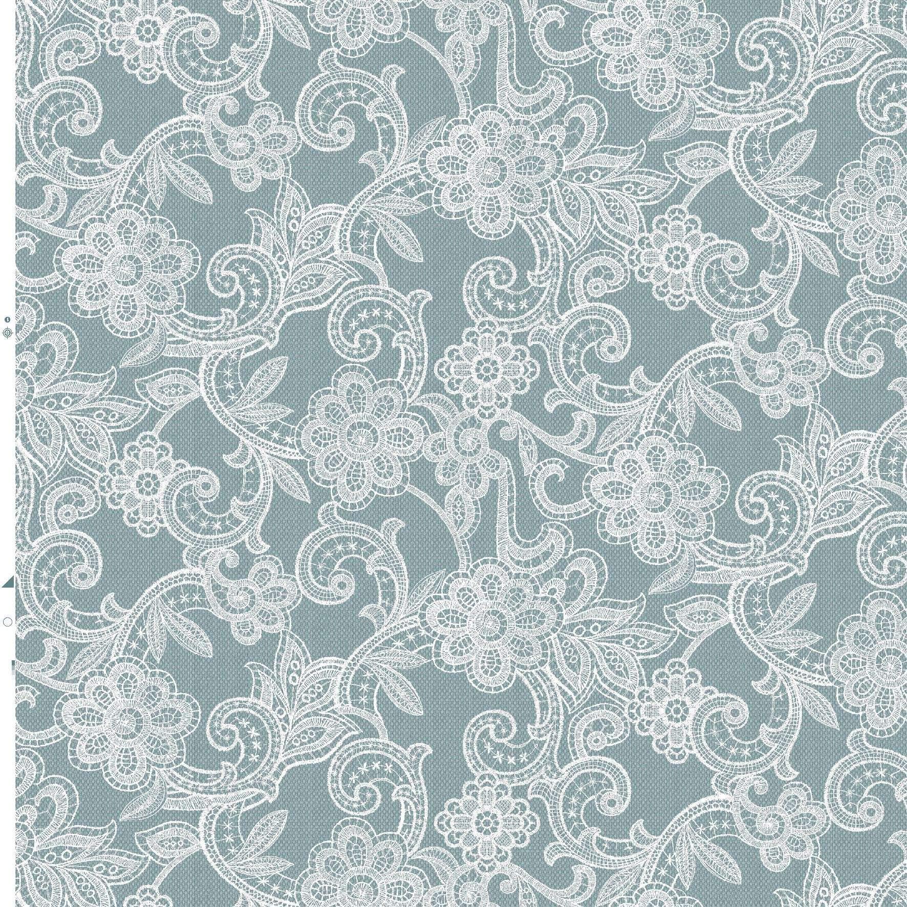 Home Expressions Plain Duck Egg Tablecloth With White Lace Effect Print Wipe Clean Pvc Oilcloth Water Proof, 140cm wide sold by the metre in length