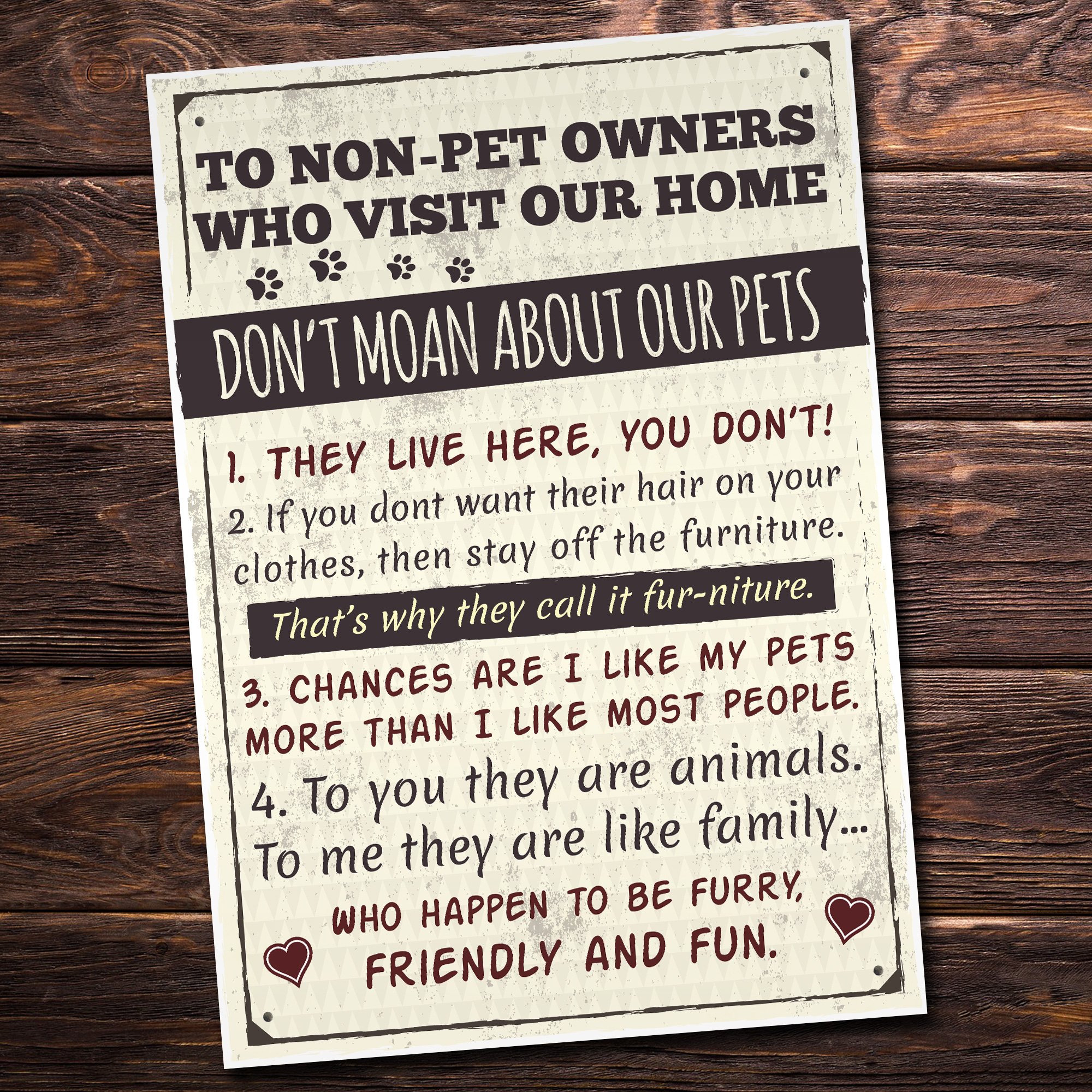 Red Ocean Rules to Non Pet Owners Retro Sign Wall Plaque Dog Cat Lover Family Plaque Gifts