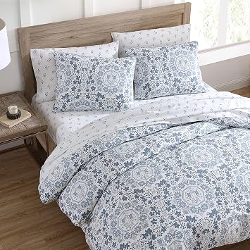 Stone Cottage - Queen Duvet Cover Set, Cotton Sateen Bedding with Matching Shams, Ideal Bedding Set (Caldecott Blue, Queen)
