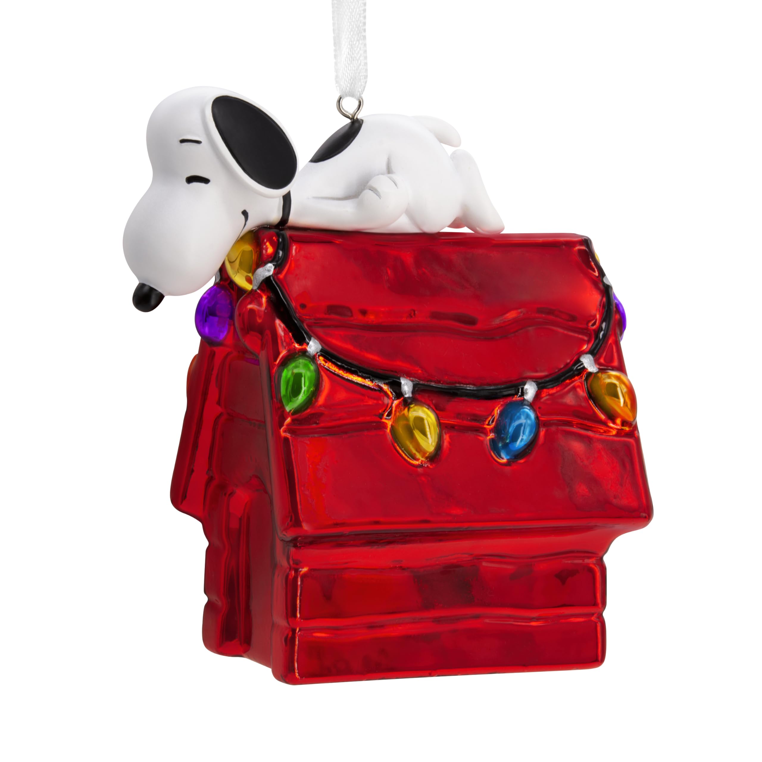 Hallmark 2024 Blown Glass Snoopy On Doghouse Peanuts Snoopy On Doghouse Blown Glass Christmas Ornament