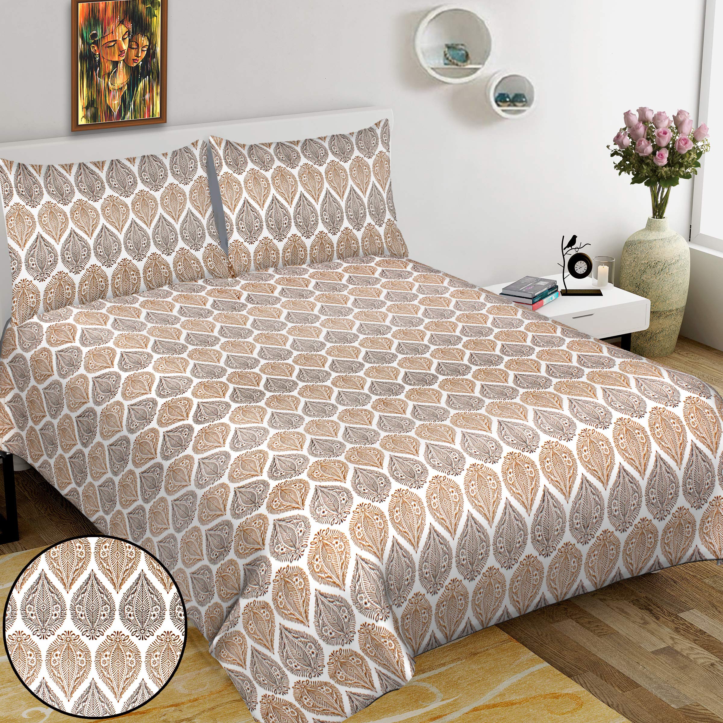 RHF King 100% Cottonl Bedspread Bed Cover Floral Design Double bedsheet with 2 Pillow Covers (8 Feet X 9 Feet, 100" X 108")- Multi Color (King- (8 Feet X 9 Feet, 100" X 108"), NP-23)-picture-21