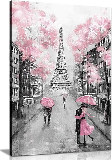 Panther Print, Canvas Wall Art, Framed Prints for Living Room and Bedroom, Pink, Black & White Paris Pictures for Wall, Print for Special Occasions (24x16 Inch)