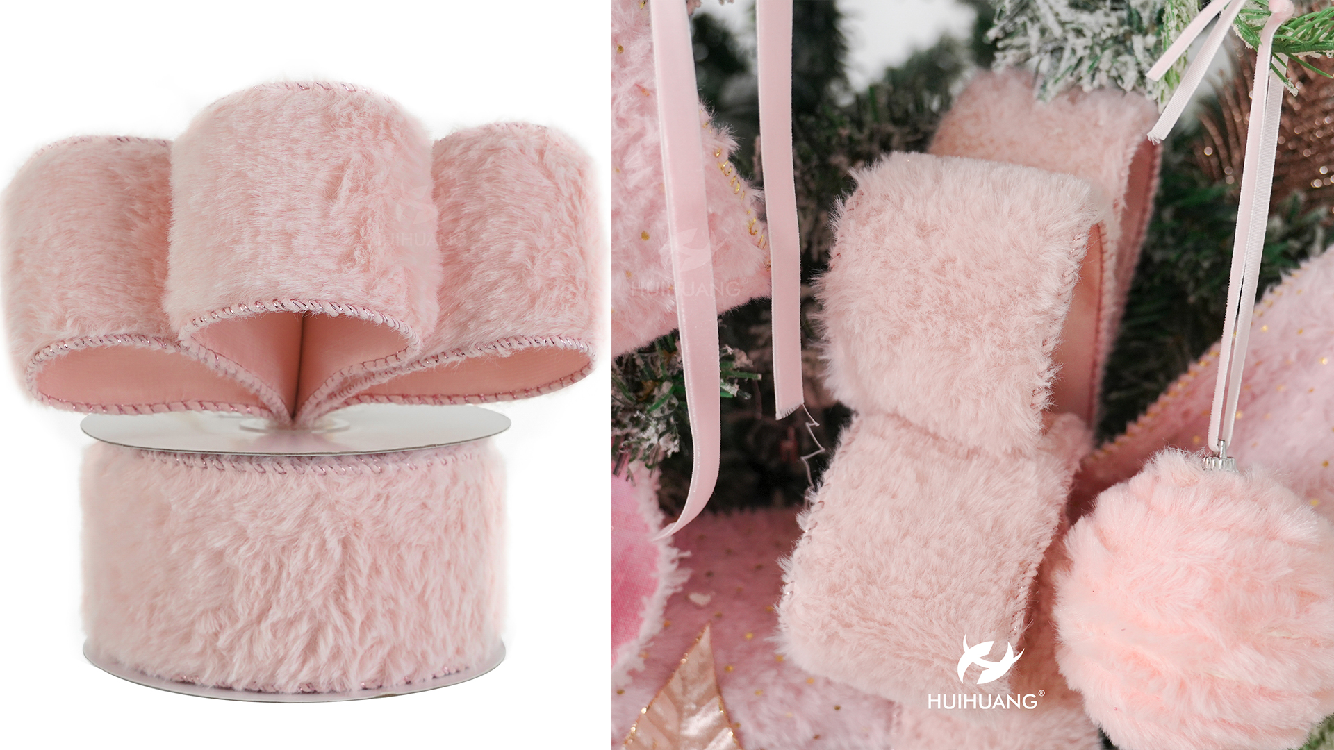lumignon Ribbon bust fluffy tops ピンク Amazon.com: HUIHUANG Pink Christmas Wired Ribbon 2.5 inch Thick