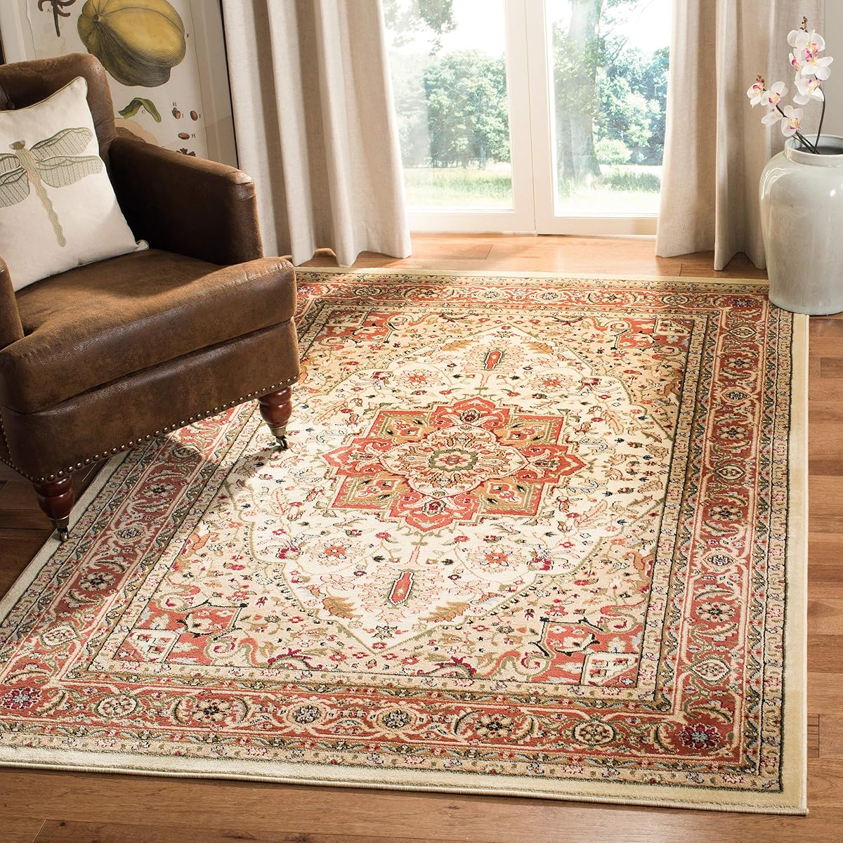 SAFAVIEH Lyndhurst Collection Alfombra de área – 6' x 9', marfil y óxido, diseño oriental tradicional, no se desprende y fácil cuidado, ideal para áreas de alto tráfico en sala de estar, dormitorio (LNH330R)