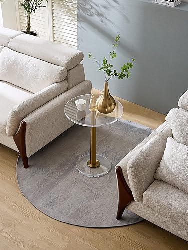 Miniatura 10 de Mesa de acrílico transparente con poste de metal de cono (pequeña, oro cepillado)