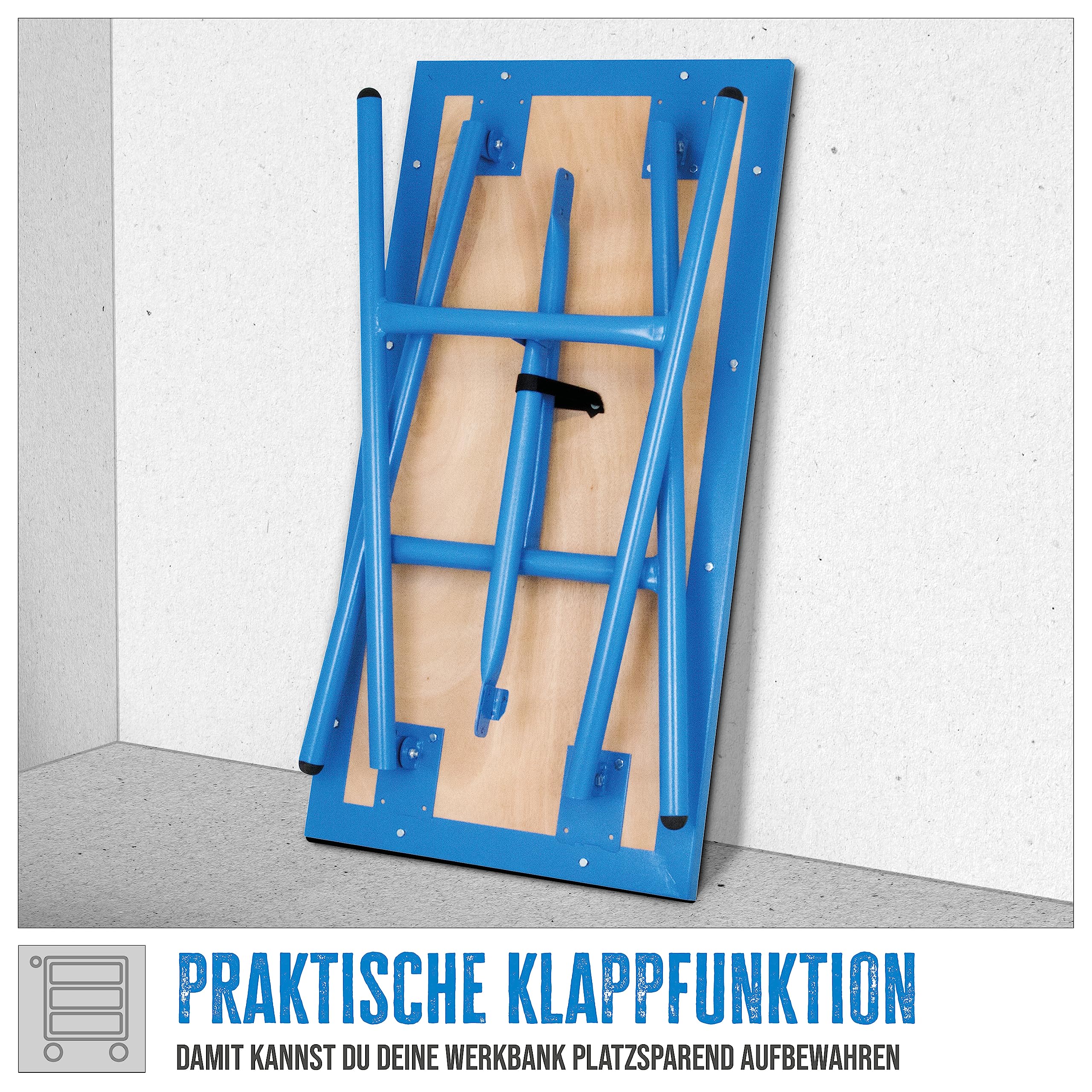 Güde Klappwerkbank GWB 100/50F (150 kg max. Belastung, 101 x 50 cm Arbeitsfläche, hochwertige Tischplatte mit umlaufender Stahlkante, stabile Rohrkonstruktion)