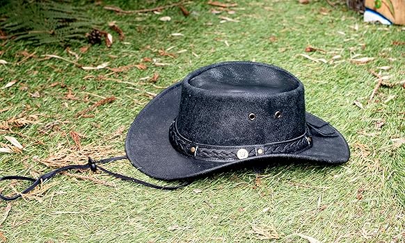 Wombat The Wilds Leather Australian Hat - Black Distressed Cowhide