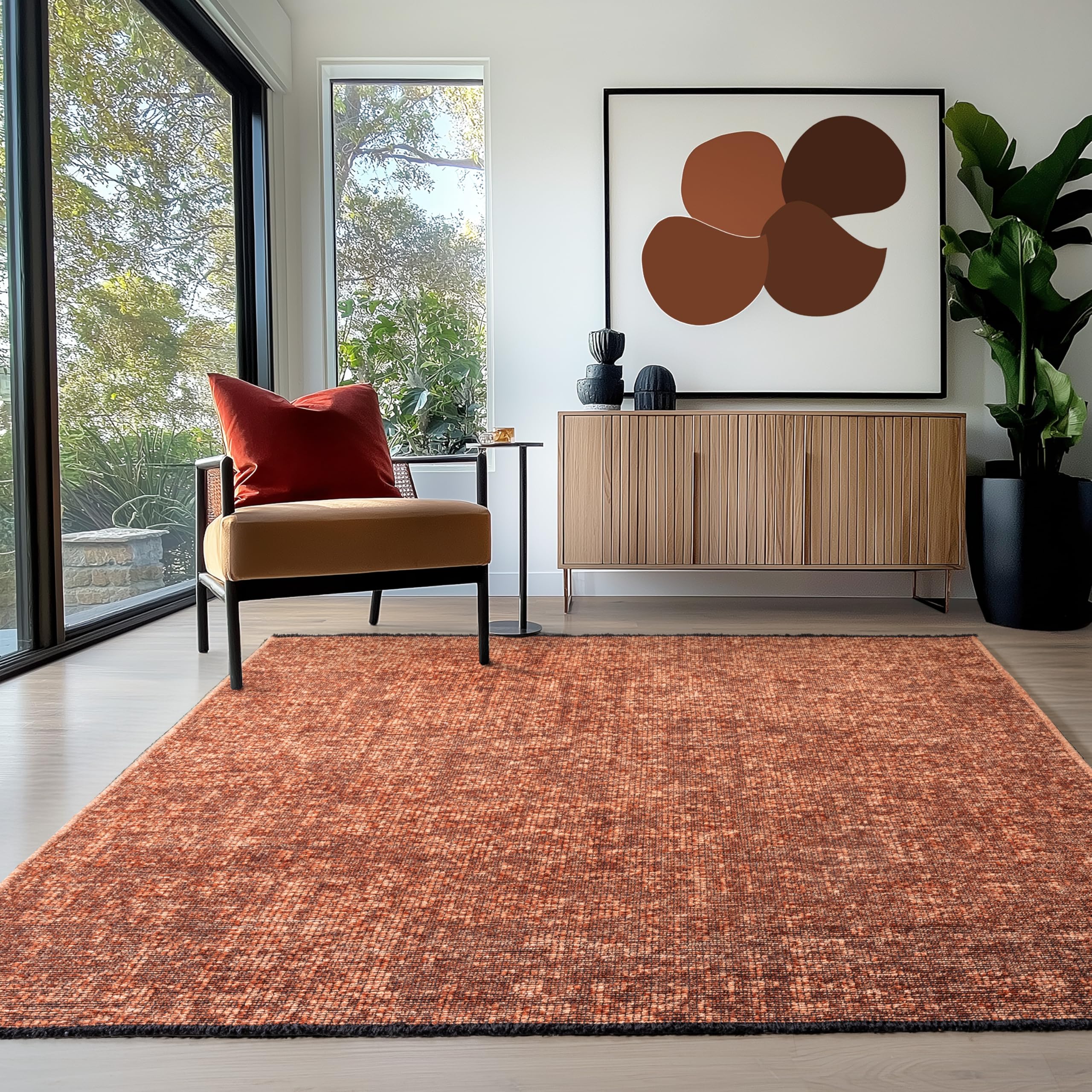 HomebyHome Alfombra Algodón Terracota 160x230 cm Lavable Estilo Boho Vintage Kilim Pelo Corto Antideslizante Suave Color Liso Jaspeado para Salón Dormitorio Oficina Cocina