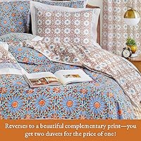 Vista 6 de Saffron Marigold Funda de edredón geométrica azul tamaño Queen, 100% algodón, reversible, estampado a mano, funda de cama decorativa para decoración