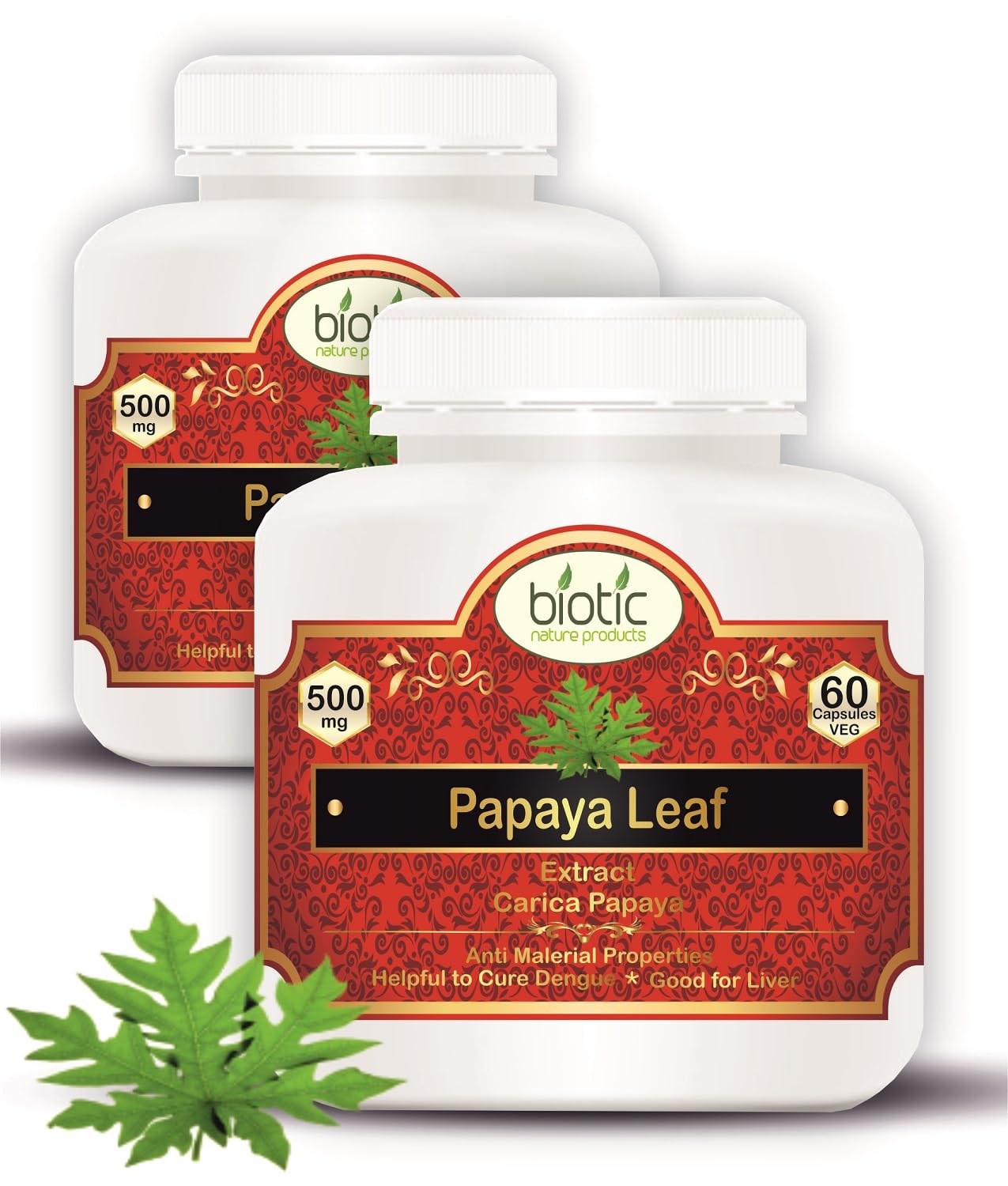 Biotic Natural Papaya Leaf Extract for Platelets - Carica Papaya Capsules Extract 500mg - 120 Veg Capsule (Pack of 2)