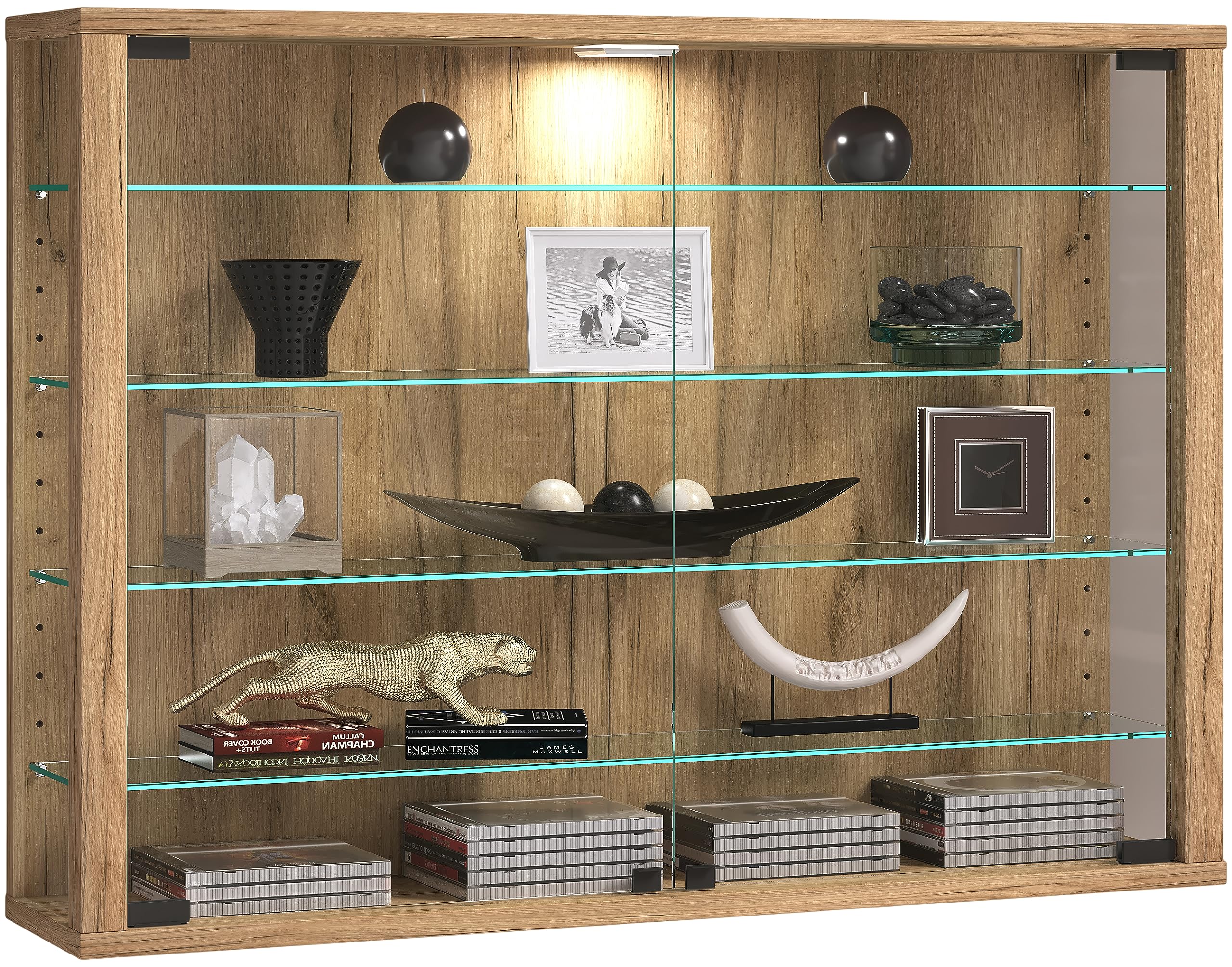 VCM Glasvitrine hängend, Vitrine Glas mit ESG-Sicherheitsglas, Maße: H. 60 x B. 83 x T. 18 cm, Hängevitrine Glas, Modern und platzsparend, Glas Vitrinenschrank - Vitrosa L